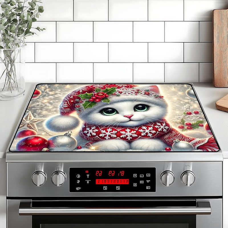 BVBOX Stove Top Cover Retro Flower Gas Stove Top Cover for Home Decoration Kitchen Pad Non-Stick Washable Cooktop Covers Countertop Protector Keep Stove Clean 28"x20" (Cat) - Image 1